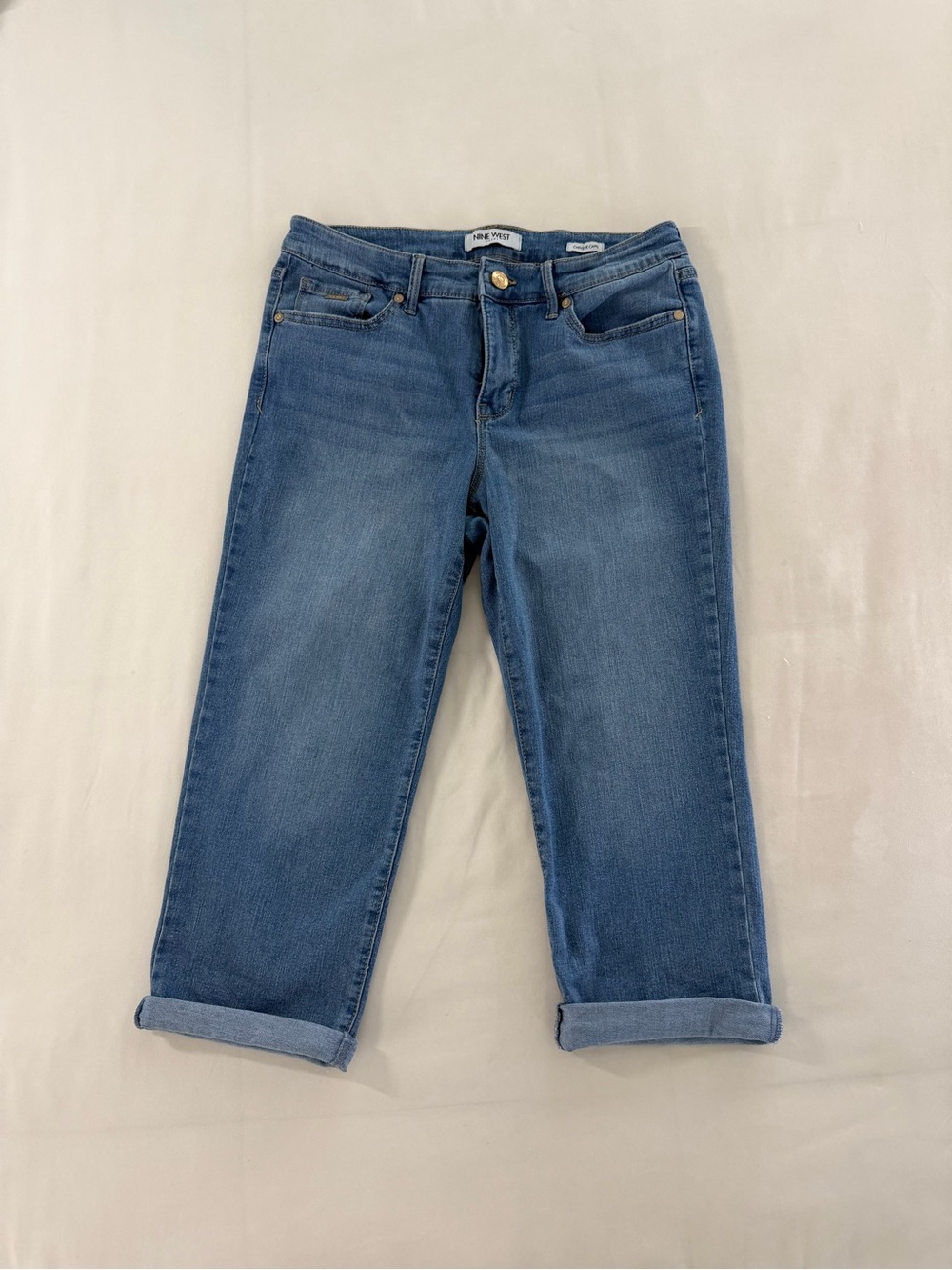 Nine West Women's Capri/Cropped Blue Boyfriend Jeans